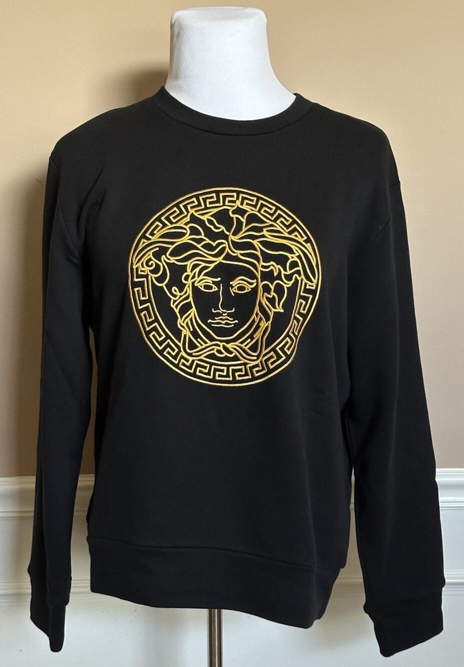 Versace Crewneck Womens Black/Gold Medusa Embroidered Sweater 8 US (44) A89567S